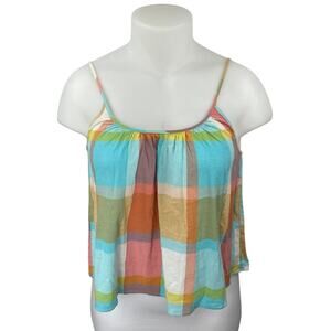 Prince Fox Multicolor Plaid Check Sleeveless Cami Camisole Crop Tank Top Size XL